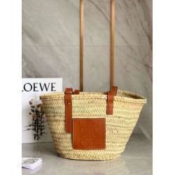 Replica Loewe Medium Basket Bag Raffia and Brown Calfskin