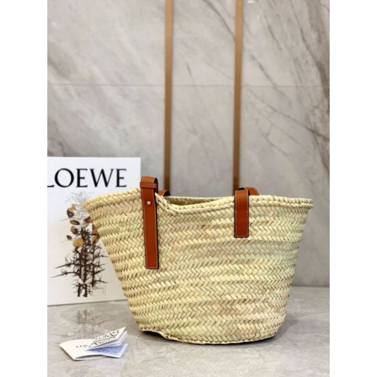 Replica Loewe Medium Basket Bag Raffia and Brown Calfskin