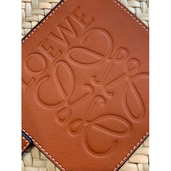 Replica Loewe Medium Basket Bag Raffia and Brown Calfskin