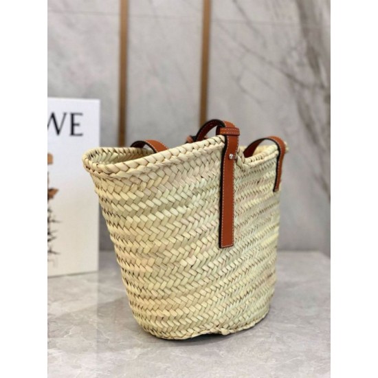 Replica Loewe Medium Basket Bag Raffia and Brown Calfskin