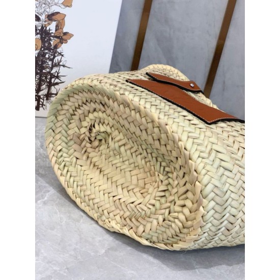 Replica Loewe Medium Basket Bag Raffia and Brown Calfskin