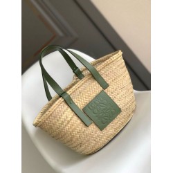 Replica Loewe Medium Basket Bag Raffia and Rosemary Calfskin