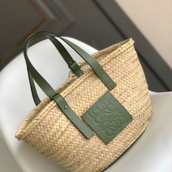 Replica Loewe Medium Basket Bag Raffia and Rosemary Calfskin