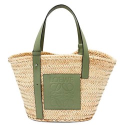 Replica Loewe Medium Basket Bag Raffia and Rosemary Calfskin