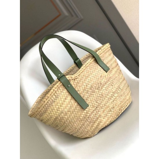 Replica Loewe Medium Basket Bag Raffia and Rosemary Calfskin