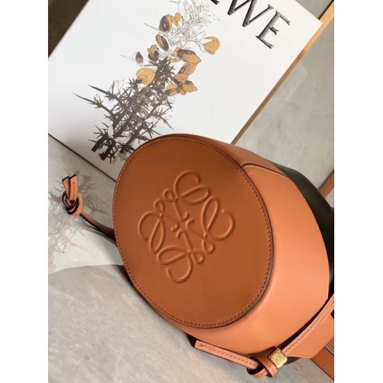 Fake Loewe Small Balloon Bucket Bag Black/Tan Calfskin Replica
