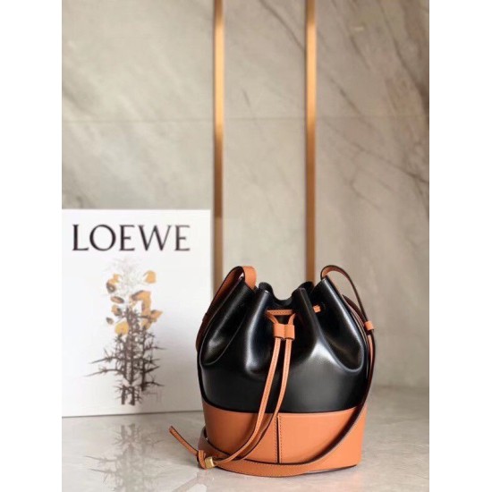Fake Loewe Small Balloon Bucket Bag Black/Tan Calfskin Replica