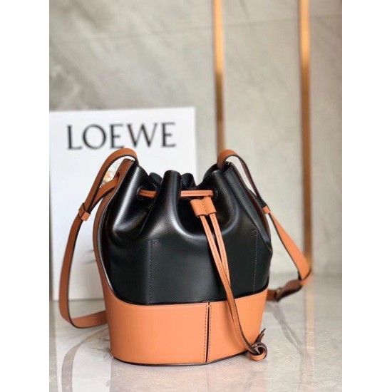 Fake Loewe Small Balloon Bucket Bag Black/Tan Calfskin Replica