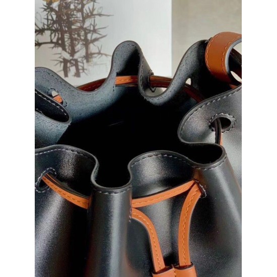 Fake Loewe Small Balloon Bucket Bag Black/Tan Calfskin Replica