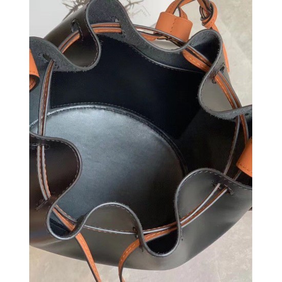 Fake Loewe Small Balloon Bucket Bag Black/Tan Calfskin Replica