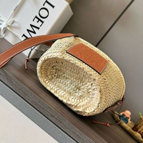 Replica Loewe Drawstring Bucket Bag Palm Leaf and Brown Calfskin Fake Loewe Drawstring Bucket Bag Palm Leaf and Brown Calfskin Replica