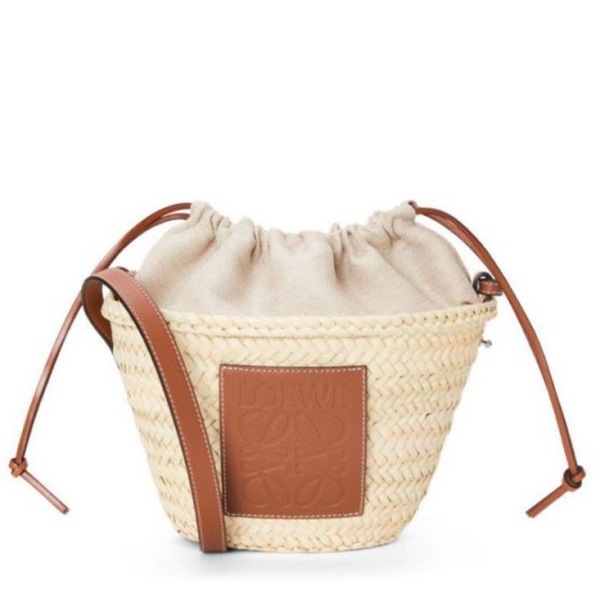 Replica Loewe Drawstring Bucket Bag Palm Leaf and Brown Calfskin Fake Loewe Drawstring Bucket Bag Palm Leaf and Brown Calfskin Replica