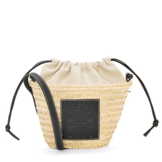 Replica Loewe Drawstring Bucket Bag Palm Leaf and Black Calfskin Replica Loewe Drawstring Bucket Bag Palm Leaf and Black Calfskin