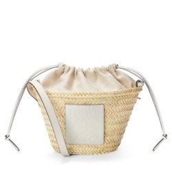 Replica Loewe Drawstring Bucket Bag Palm Leaf and White Calfskin