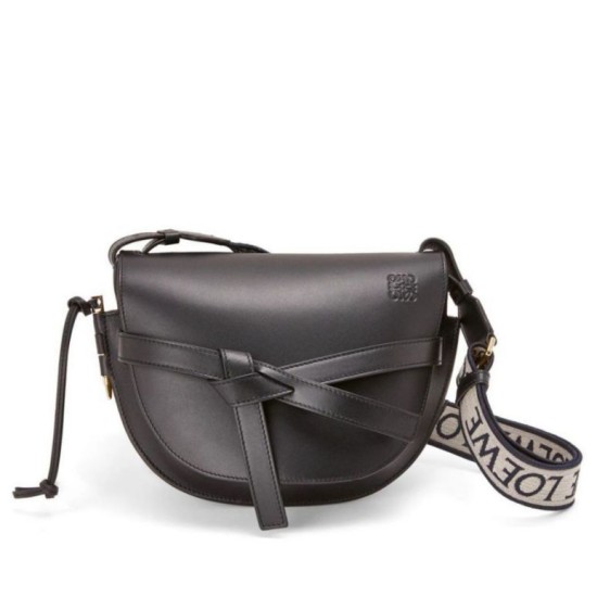 Fake Loewe Small Gate Bag Black Calfskin and Jacquard Replica