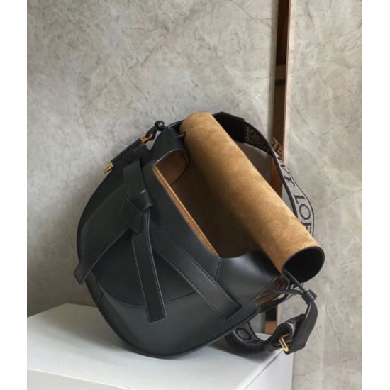 Fake Loewe Small Gate Bag Black Calfskin and Jacquard Replica