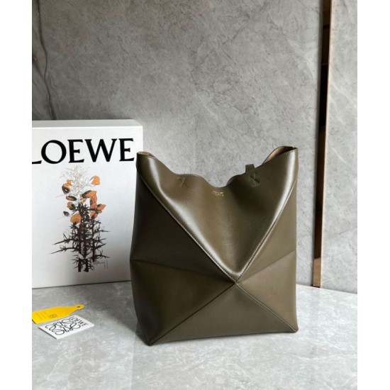 Replica Loewe Medium Puzzle Fold Tote Bag Dark Green Calfskin