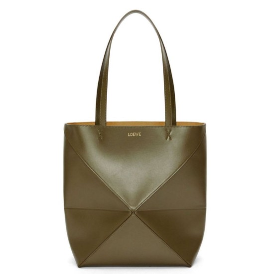 Replica Loewe Medium Puzzle Fold Tote Bag Dark Green Calfskin