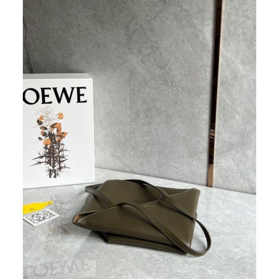 Replica Loewe Medium Puzzle Fold Tote Bag Dark Green Calfskin