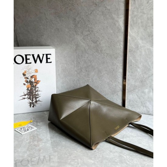 Replica Loewe Medium Puzzle Fold Tote Bag Dark Green Calfskin