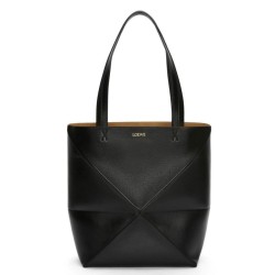 Replica Loewe Medium Puzzle Fold Tote Bag Black Calfskin