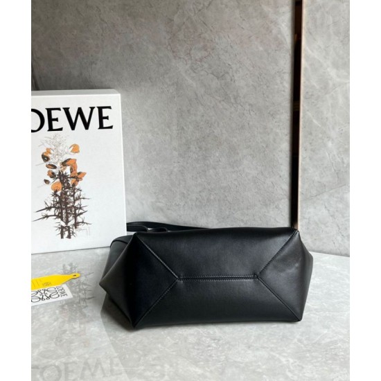 Replica Loewe Medium Puzzle Fold Tote Bag Black Calfskin