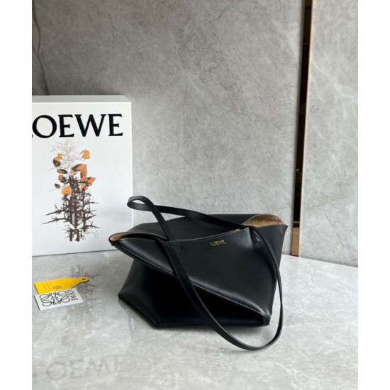 Replica Loewe Medium Puzzle Fold Tote Bag Black Calfskin