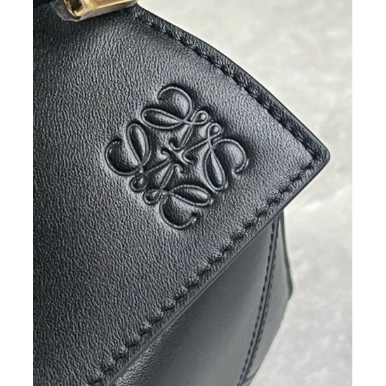 Fake Loewe Puzzle Small Bag Black Calfskin with Woven Handle Replica