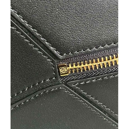 Fake Loewe Puzzle Small Bag Black Calfskin with Woven Handle Replica