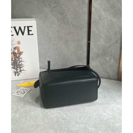 Fake Loewe Puzzle Small Bag Black Calfskin with Woven Handle Replica