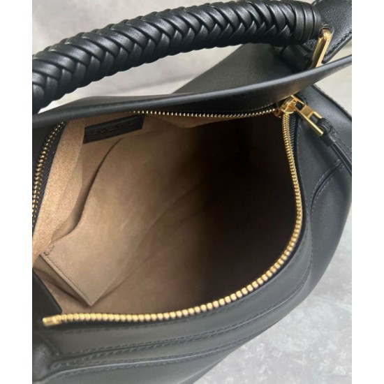 Fake Loewe Puzzle Small Bag Black Calfskin with Woven Handle Replica