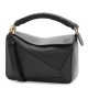 Fake Loewe Puzzle Small Bag Black Calfskin with Woven Handle Replica
