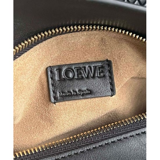 Fake Loewe Puzzle Small Bag Black Calfskin with Woven Handle Replica