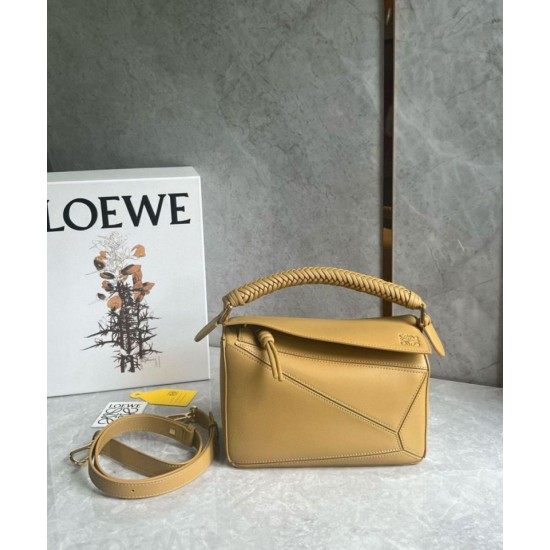 Replica Loewe Puzzle Small Bag Sahara Calfskin with Woven Handle