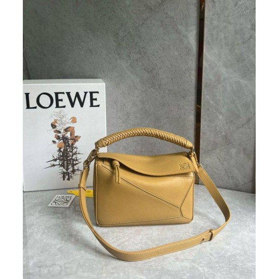 Replica Loewe Puzzle Small Bag Sahara Calfskin with Woven Handle