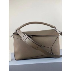 Fake Loewe Large Puzzle Bag Khaki Grained  Replica