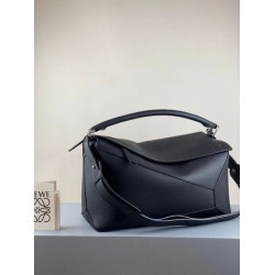 Fake Loewe Large Puzzle Bag Black Grained  Replica