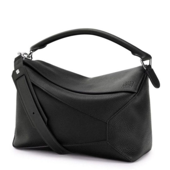 Fake Loewe Large Puzzle Bag Black Grained  Replica
