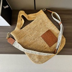 Replica Loewe Slit Tote Bag Raffia and Calfskin