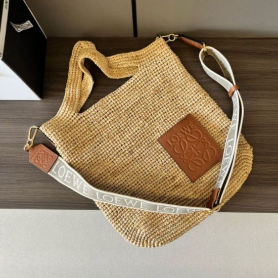 Replica Loewe Slit Tote Bag Raffia and Calfskin