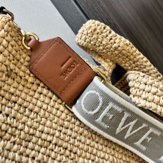 Replica Loewe Slit Tote Bag Raffia and Calfskin