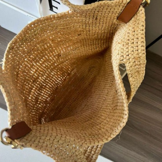 Replica Loewe Slit Tote Bag Raffia and Calfskin