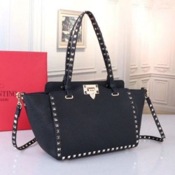 Replica Valentino Small Rockstud Tote Black Grain Calfskin