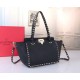 Replica Valentino Small Rockstud Tote Black Grain Calfskin