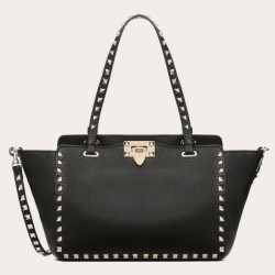 Replica Valentino Small Rockstud Tote Black Grain Calfskin