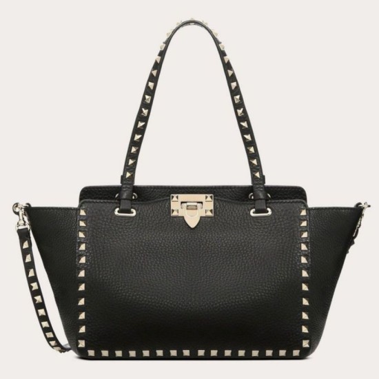 Replica Valentino Small Rockstud Tote Black Grain Calfskin