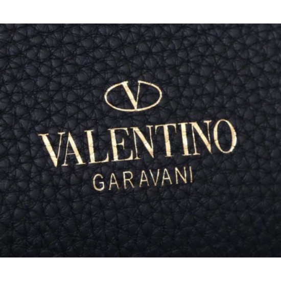 Replica Valentino Small Rockstud Tote Black Grain Calfskin