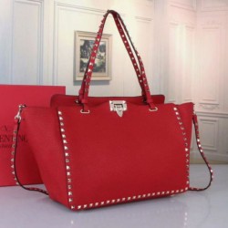 Fake Valentino Medium Rockstud Tote Red Grain Calfskin Replica