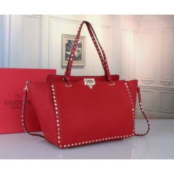 Fake Valentino Medium Rockstud Tote Red Grain Calfskin Replica