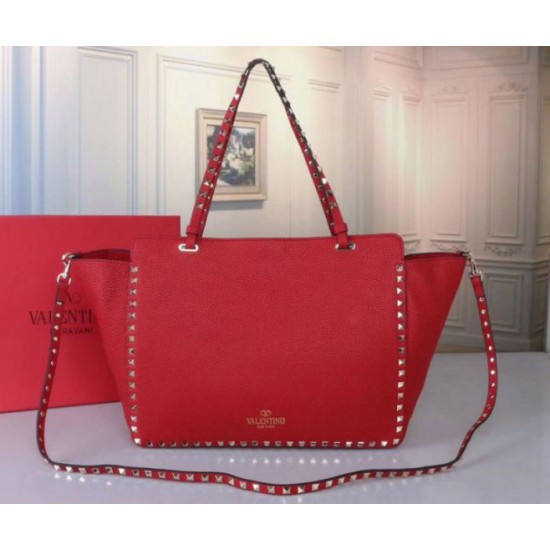 Replica Valentino Medium Rockstud Tote Red Grain Calfskin Fake Valentino Medium Rockstud Tote Red Grain Calfskin Replica